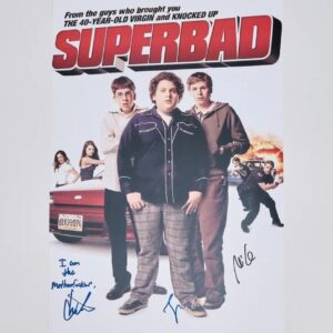 "Superbad" Mini Movie Poster Signed by Jonah Hill, Michael Cera, and Christopher Mintz-Plasse