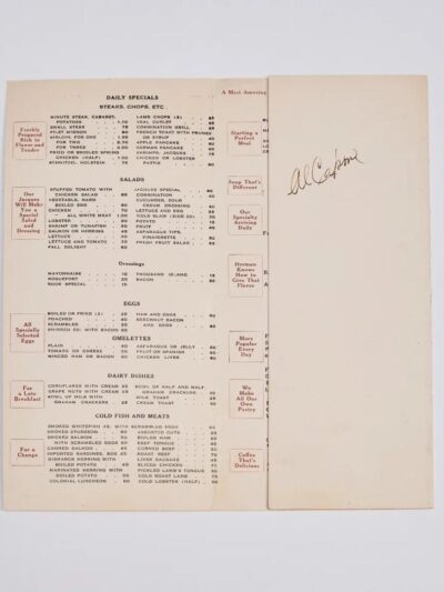 "Al Capone" Autographed Menu